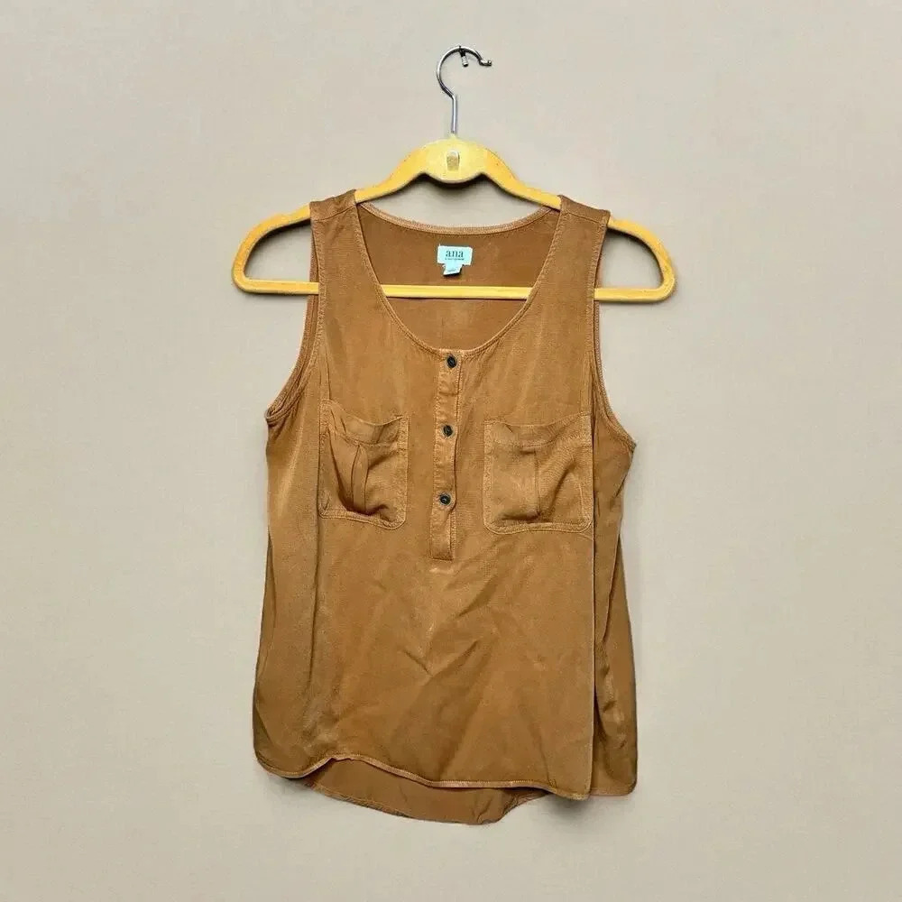 Western rodeo Brown casual tank pockets buttons A.N.A sleeveless breathable